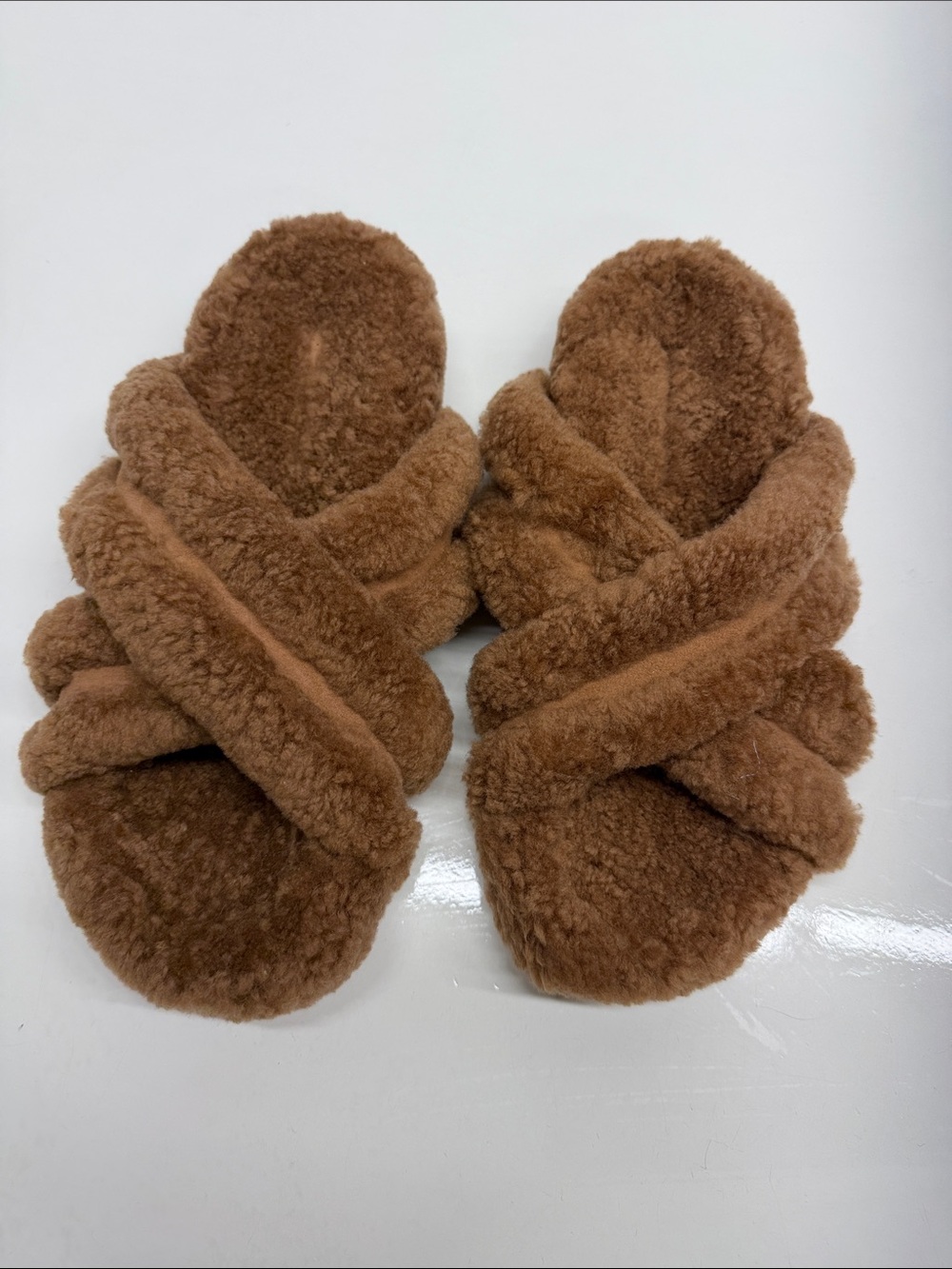 Tony Bianco Huffy Slides Slip On Open Toe Shearling Lined Shoes Slippers Brown 8